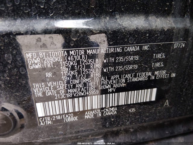 2024 Toyota Rav4 Xle Premium მანქანა იყიდება აუქციონზე, vin: 2T3C1RFV2RW345959, აუქციონის ნომერი: 46101671