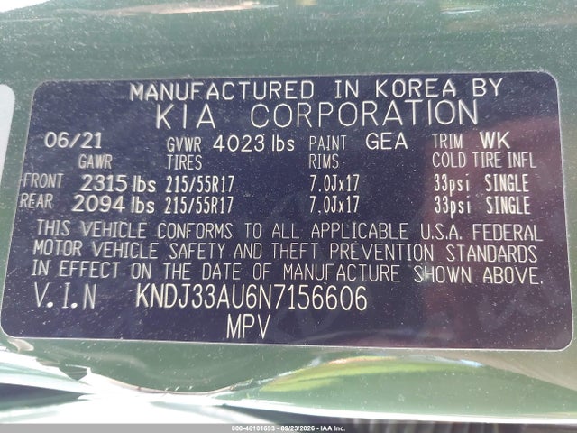 Aukcja sprzedaży 2022 Kia Soul Ex, vin: KNDJ33AU6N7156606, numer aukcji: 46101693