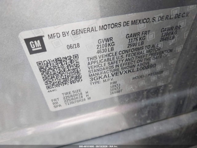 Aukcja sprzedaży 2019 Gmc Terrain Slt, vin: 3GKALVEVXKL100890, numer aukcji: 46101695