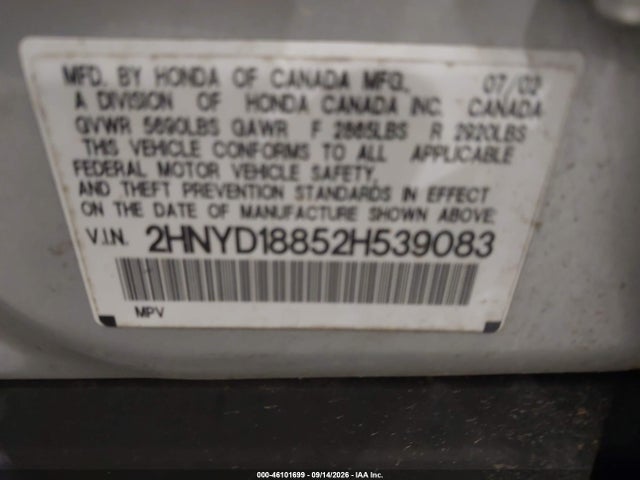 Продажа на аукционе авто 2002 Acura Mdx, vin: 2HNYD18852H539083, номер лота: 46101699
