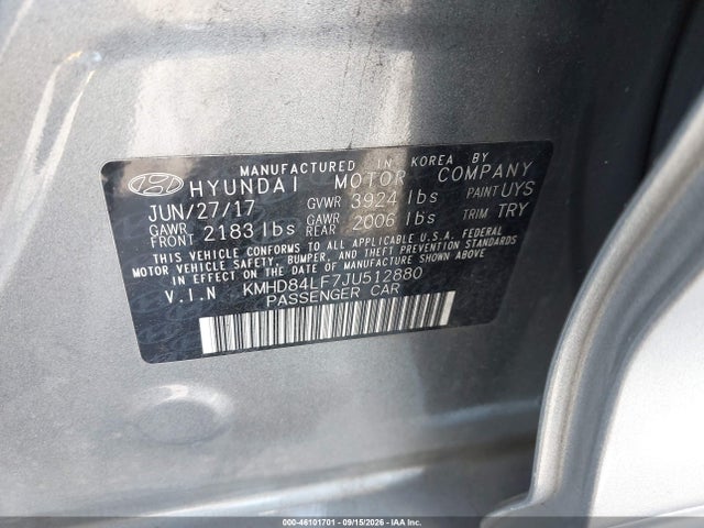 Продажа на аукционе авто 2018 Hyundai Elantra Value Edition, vin: KMHD84LF7JU512880, номер лота: 46101701