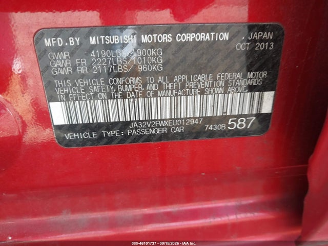 Продаж на аукціоні авто 2014 Mitsubishi Lancer Se, vin: JA32V2FWXEU012947, номер лоту: 46101737