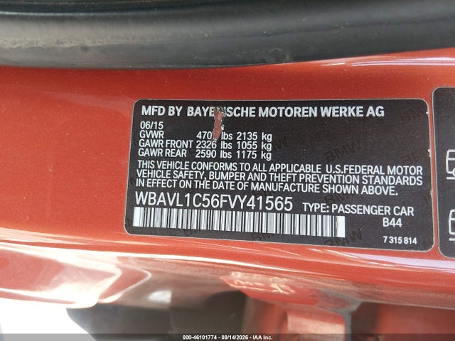 Aukcja sprzedaży 2015 Bmw X1 Xdrive28i, vin: WBAVL1C56FVY41565, numer aukcji: 46101774