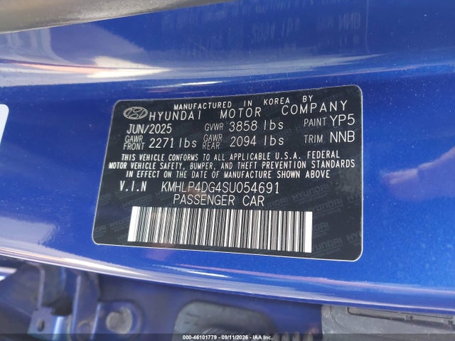 46101779 :رقم المزاد ، KMHLP4DG4SU054691 vin ، 2025 Hyundai Elantra Limited مزاد بيع