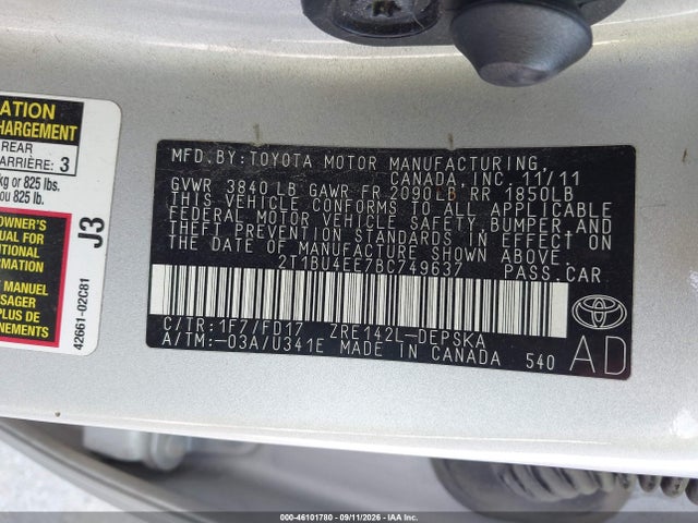 Продажа на аукционе авто 2011 Toyota Corolla S, vin: 2T1BU4EE7BC749637, номер лота: 46101780