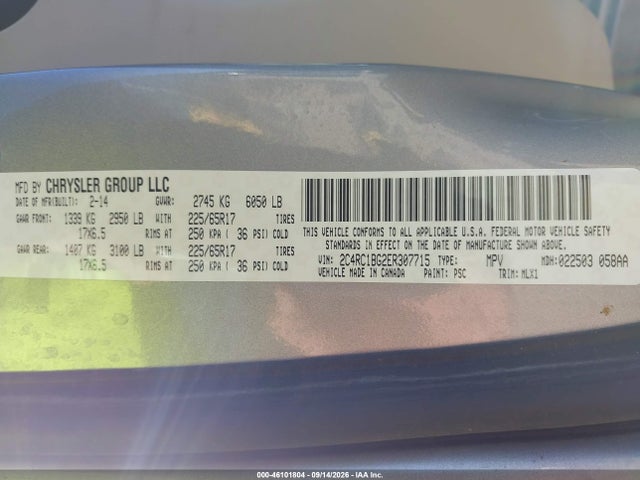 Продажа на аукционе авто 2014 Chrysler Town & Country Touring, vin: 2C4RC1BG2ER307715, номер лота: 46101804