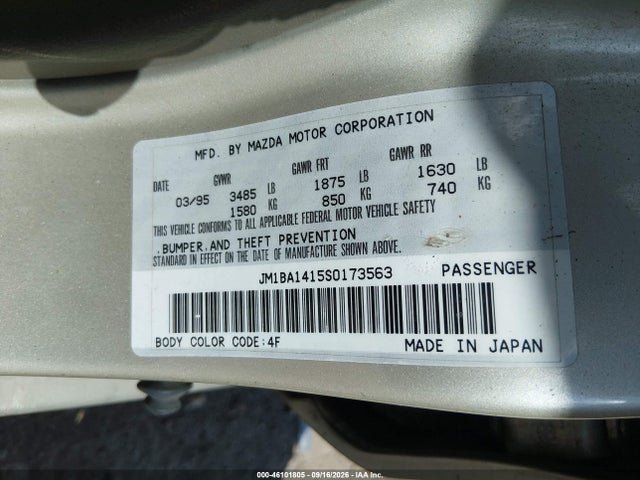 Aukcja sprzedaży 1995 Mazda Protege Dx/lx, vin: JM1BA1415S0173563, numer aukcji: 46101805