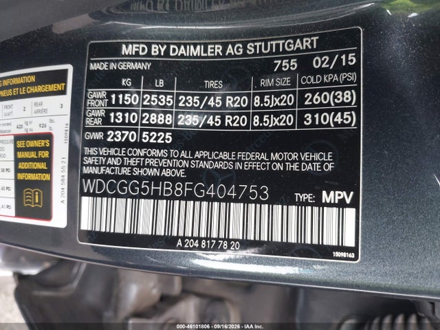 2015 Mercedes-benz Glk 350 მანქანა იყიდება აუქციონზე, vin: WDCGG5HB8FG404753, აუქციონის ნომერი: 46101806