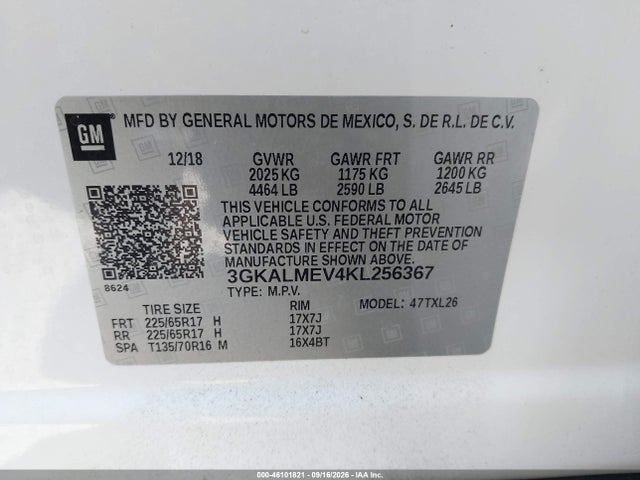 46101821 :رقم المزاد ، 3GKALMEV4KL256367 vin ، 2019 Gmc Terrain Sle مزاد بيع