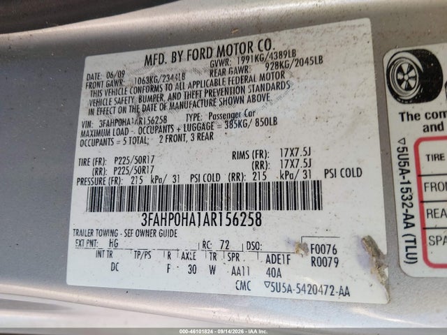 Aukcja sprzedaży 2010 Ford Fusion Se, vin: 3FAHP0HA1AR156258, numer aukcji: 46101824