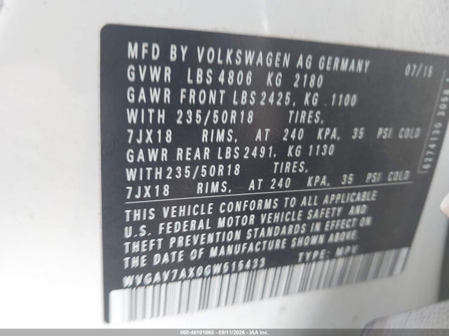 Продажа на аукционе авто 2016 Volkswagen Tiguan Se, vin: WVGAV7AX0GW515433, номер лота: 46101865