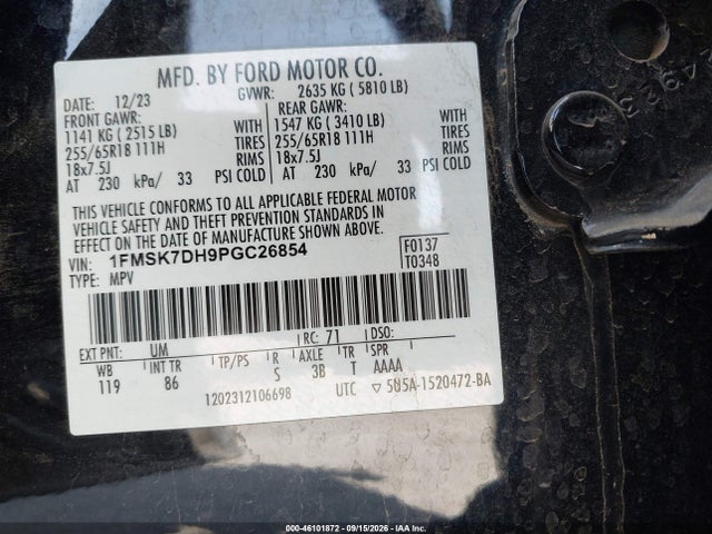 2023 Ford Explorer Xlt მანქანა იყიდება აუქციონზე, vin: 1FMSK7DH9PGC26854, აუქციონის ნომერი: 46101872