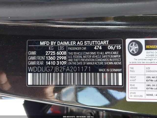 Продажа на аукционе авто 2015 Mercedes-benz S 63 Amg 4matic, vin: WDDUG7JB2FA201171, номер лота: 46101875
