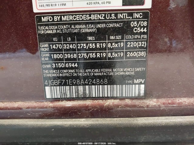 Продажа на аукционе авто 2008 Mercedes-benz Gl 450 4matic, vin: 4JGBF71E98A424868, номер лота: 46101959