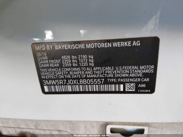 Aukcja sprzedaży 2020 Bmw 330i Xdrive, vin: 3MW5R7J0XL8B05557, numer aukcji: 46102006