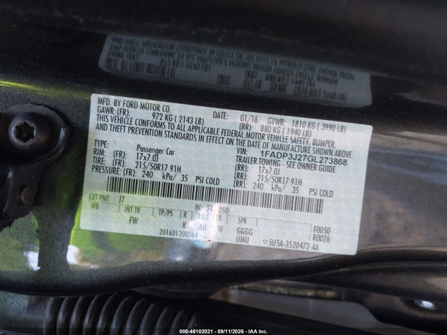 Продажа на аукционе авто 2016 Ford Focus Titanium, vin: 1FADP3J27GL273868, номер лота: 46102021