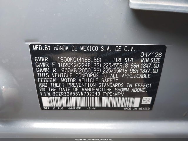 Aukcja sprzedaży 2027 Honda Hr-v Sport Awd, vin: 3CZRZ2H58VM702249, numer aukcji: 46102025