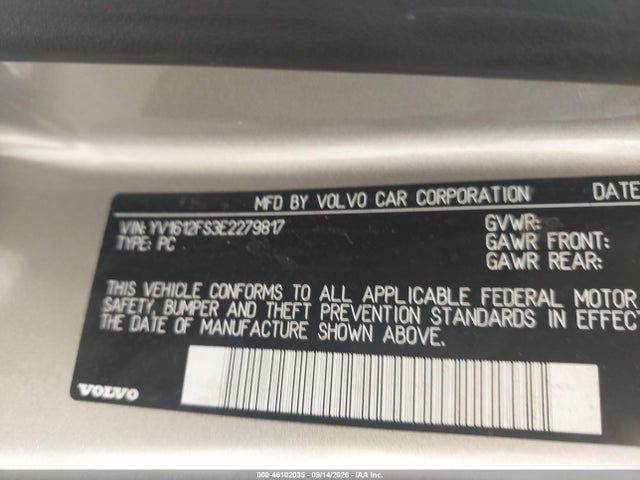 Aukcja sprzedaży 2014 Volvo S60 T5, vin: YV1612FS3E2279817, numer aukcji: 46102035