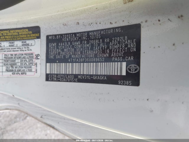 Продаж на аукціоні авто 2006 Toyota Camry Solara Sle, vin: 4T1FA38P36U089652, номер лоту: 46102048