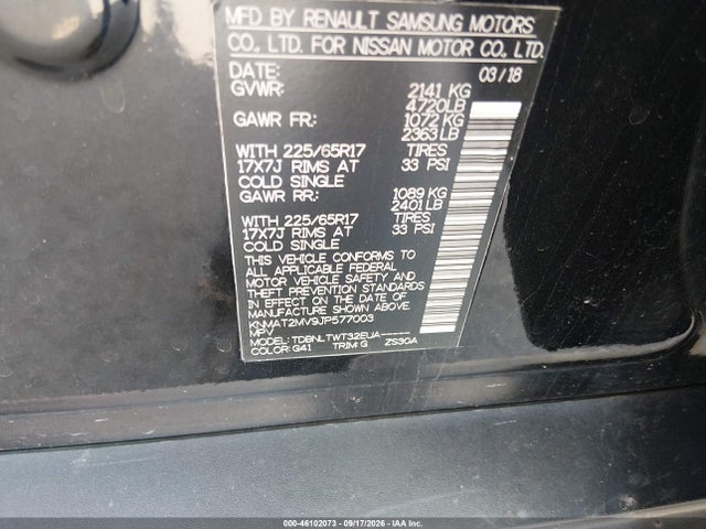 Продаж на аукціоні авто 2018 Nissan Rogue Sv, vin: KNMAT2MV9JP577003, номер лоту: 46102073