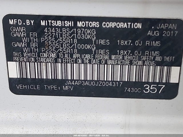 Aukcja sprzedaży 2018 Mitsubishi Outlander Sport 2.0 Es, vin: JA4AP3AU0JZ004317, numer aukcji: 46102083