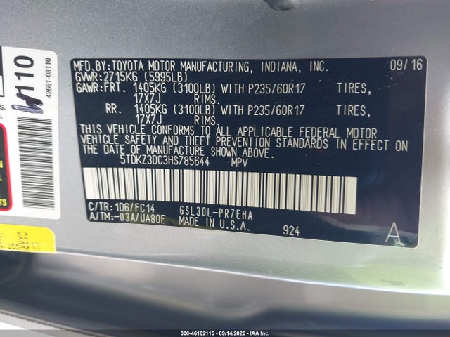 5TDKZ3DC3HS785644 Toyota Sienna Le 8 Passenger