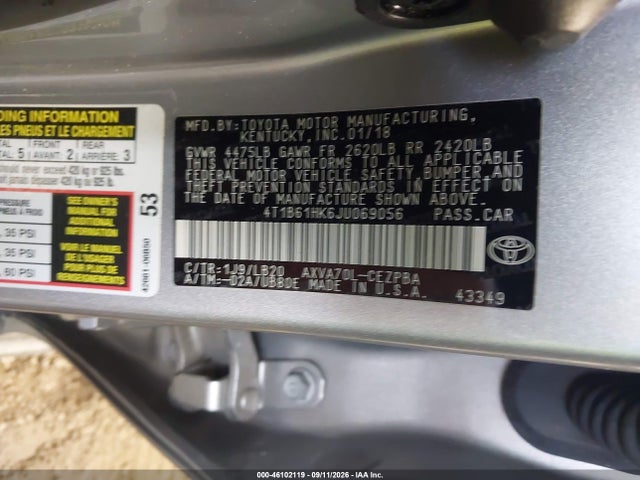 2018 Toyota Camry Xse მანქანა იყიდება აუქციონზე, vin: 4T1B61HK6JU069056, აუქციონის ნომერი: 46102119