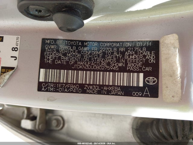 Продажа на аукционе авто 2011 Toyota Prius, vin: JTDKN3DU0B0275945, номер лота: 46102145