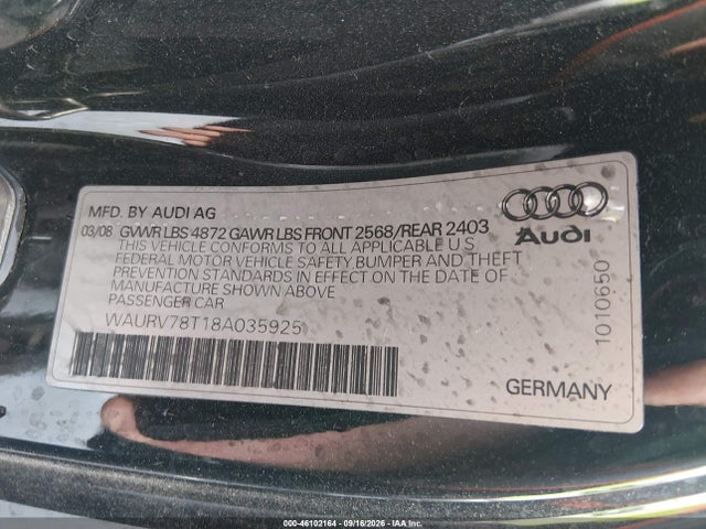 Продажа на аукционе авто 2008 Audi S5 4.2l, vin: WAURV78T18A035925, номер лота: 46102164