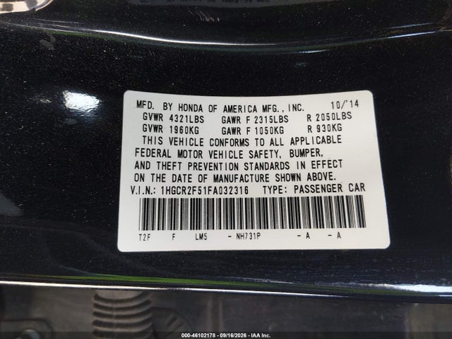 Aukcja sprzedaży 2015 Honda Accord Sport, vin: 1HGCR2F51FA032316, numer aukcji: 46102178