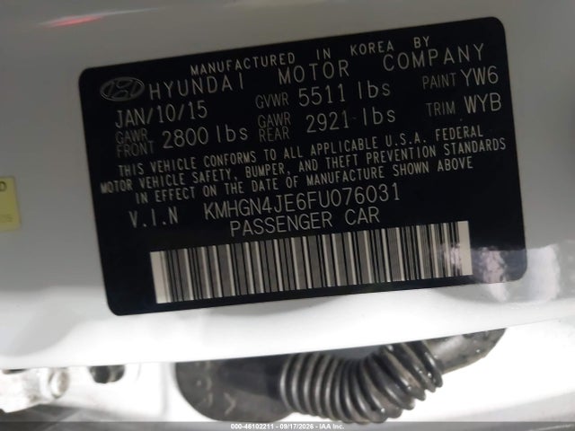 Продажа на аукционе авто 2015 Hyundai Genesis 3.8, vin: KMHGN4JE6FU076031, номер лота: 46102211