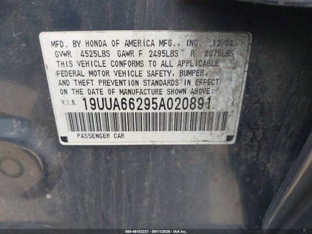 46102237 :رقم المزاد ، 19UUA66295A020891 vin ، 2005 Acura Tl مزاد بيع