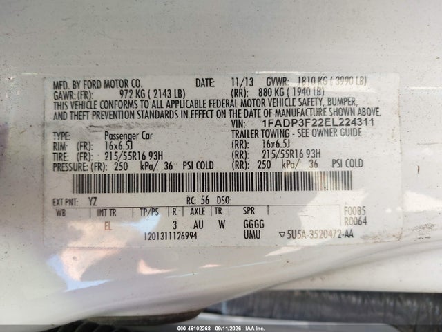 Продаж на аукціоні авто 2014 Ford Focus Se, vin: 1FADP3F22EL224311, номер лоту: 46102268