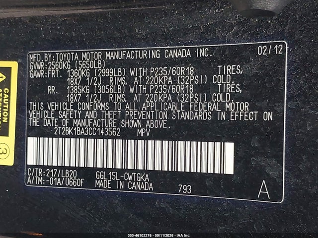 2012 Lexus Rx 350 მანქანა იყიდება აუქციონზე, vin: 2T2BK1BA3CC143562, აუქციონის ნომერი: 46102276