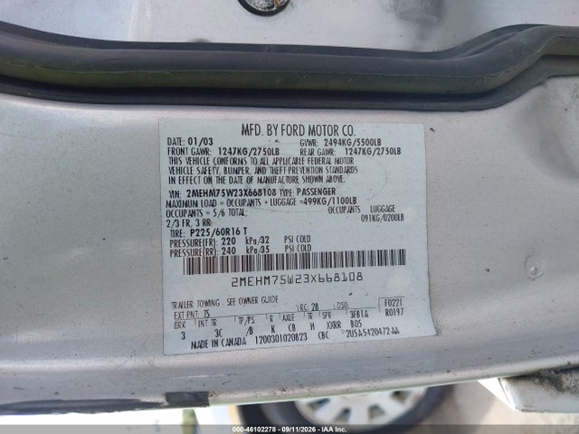 Продаж на аукціоні авто 2003 Mercury Grand Marquis Ls, vin: 2MEHM75W23X668108, номер лоту: 46102278