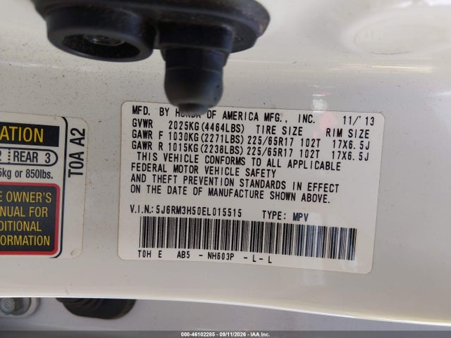 Продаж на аукціоні авто 2014 Honda Cr-v Ex, vin: 5J6RM3H50EL015515, номер лоту: 46102285
