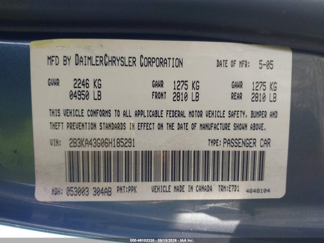 Aukcja sprzedaży 2006 Dodge Charger, vin: 2B3KA43G06H185291, numer aukcji: 46102338