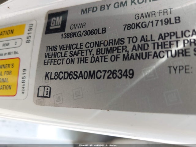 46102361 :رقم المزاد ، KL8CD6SA0MC726349 vin ، 2021 Chevrolet Spark Fwd 1lt Automatic مزاد بيع