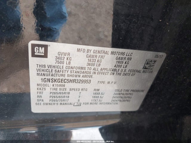 Продажа на аукционе авто 2017 Chevrolet Suburban Ls, vin: 1GNSKGEC5HR329953, номер лота: 46102362
