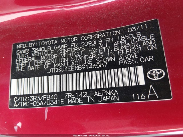 Продажа на аукционе авто 2011 Toyota Corolla Le, vin: JTDBU4EE8B9146587, номер лота: 46102366