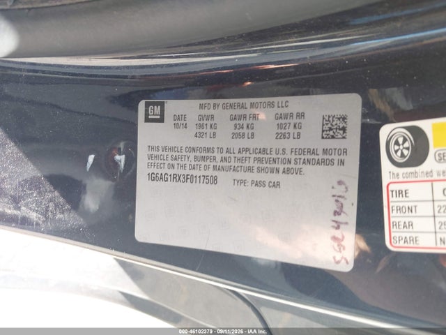 Продаж на аукціоні авто 2015 Cadillac Ats Standard, vin: 1G6AG1RX3F0117508, номер лоту: 46102379
