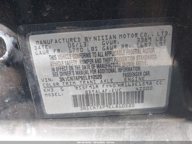 Nissan Versa 1.6 S 2014 3N1CN7AP9EL810520 Image 9