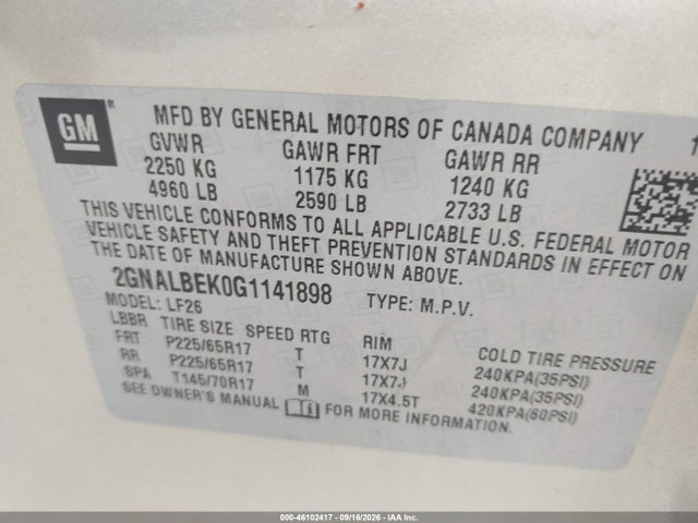 Chevrolet EQUINOX LS 2016 2GNALBEK0G1141898 Image 9