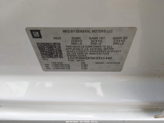 1GCPWAEF5KZ311440 Chevrolet Silverado 1500 Work Truck