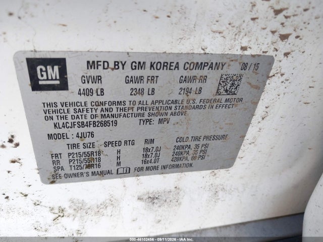 46102456 :رقم المزاد ، KL4CJFSB4FB268519 vin ، 2015 Buick Encore Convenience مزاد بيع