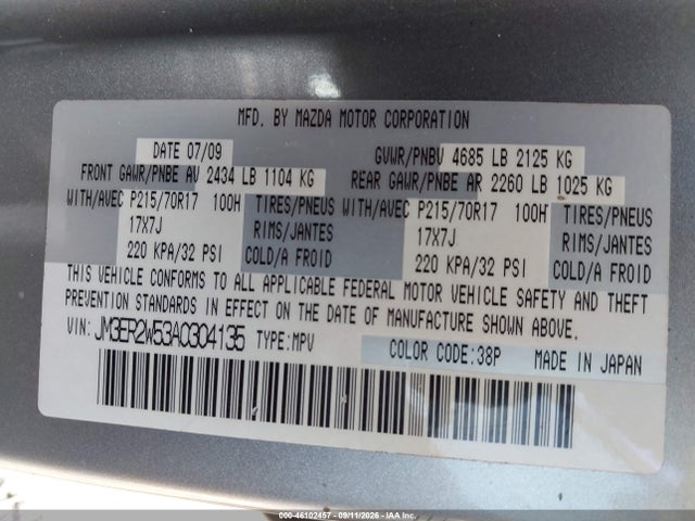 Aukcja sprzedaży 2010 Mazda Cx-7 I Sport, vin: JM3ER2W53A0304135, numer aukcji: 46102457