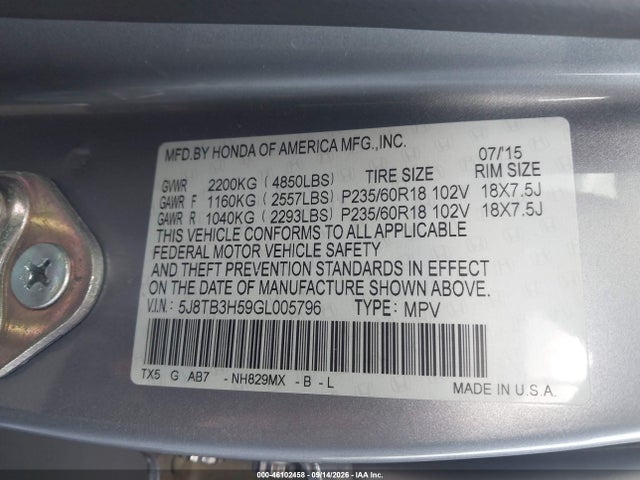 Acura RDX 2016 5J8TB3H59GL005796 Image 9