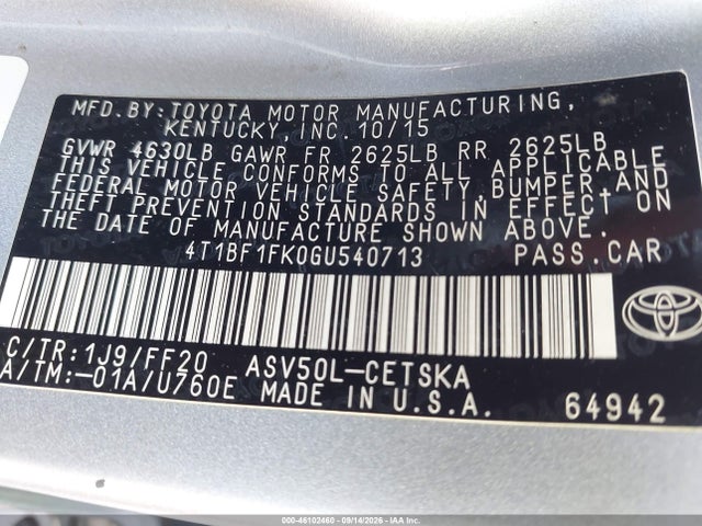 Toyota CAMRY SE 2016 4T1BF1FK0GU540713 Image 9