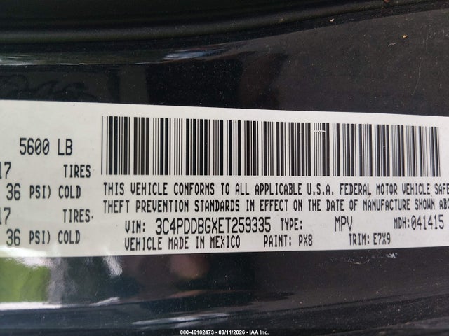 46102473 :رقم المزاد ، 3C4PDDBGXET259335 vin ، 2014 Dodge Journey Sxt مزاد بيع