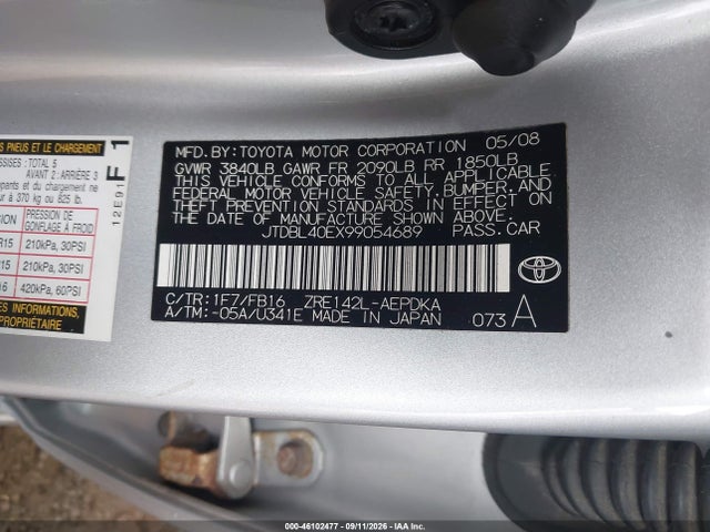 46102477 :رقم المزاد ، JTDBL40EX99054689 vin ، 2009 Toyota Corolla Le مزاد بيع